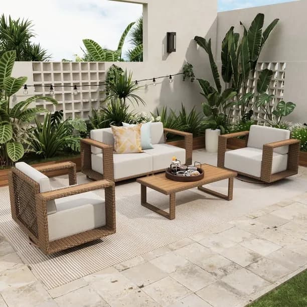 Sophia & William 5 Pieces Wicker Patio Furniture Set 4-Seat Outdoor Cushioned Conversation Set with 2Pcs Swivel Chairs
