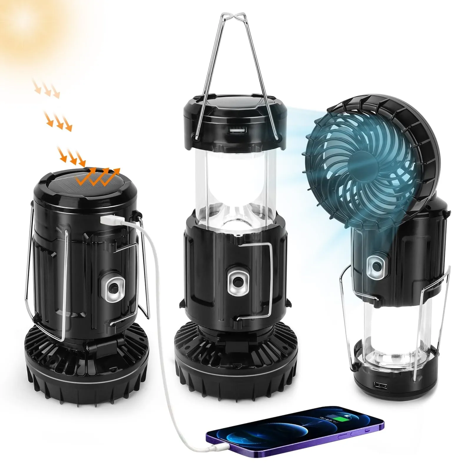 2024 Upgrade Solar Lantern Rechargeable Fan, Portable & Collapsible Lightweight LED Camping Lantern for Power Outages Fl