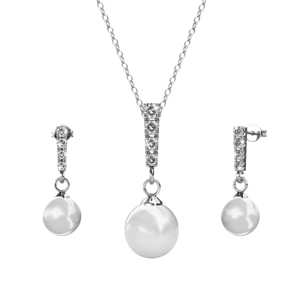 Gabrielle 18k White Gold Plated Shell Pearl Jewelry Set with Swarovski Crystals for Women