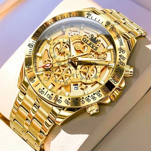 Watches for Men Waterproof Luxury Dress Analog Quartz Chronograph Fashion Gold Plated Stainless Steel Luminous Date