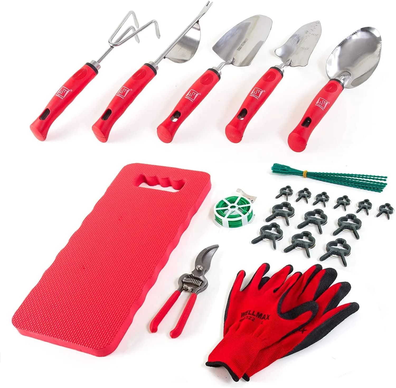 Wellmax Garden Tools Set of 12 with Gardening Gloves, Pruning Shear and 7 Piece Stainless Steel Hand Digging Tool Heavy 