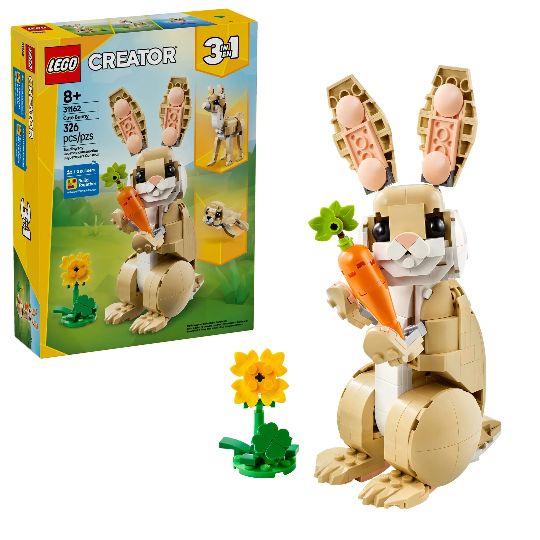 LEGO Creator 3in1 Cute Bunny - Building Toys Set W/ 3 Building Options, Bunny, Seal, or Llama - Easter Decorations & Gif