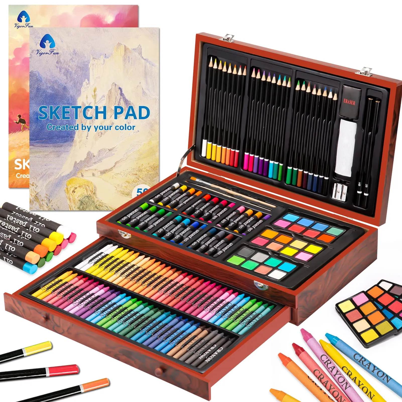 Art Supplies 146 Piece Deluxe Wooden Art Set