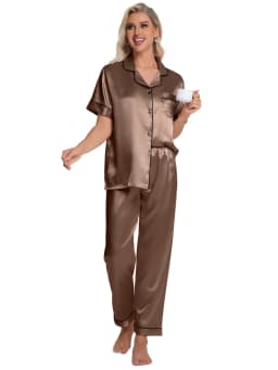 Dakimoe Silk Satin Pajamas Set for Women Two Piece - Thumbnail 7