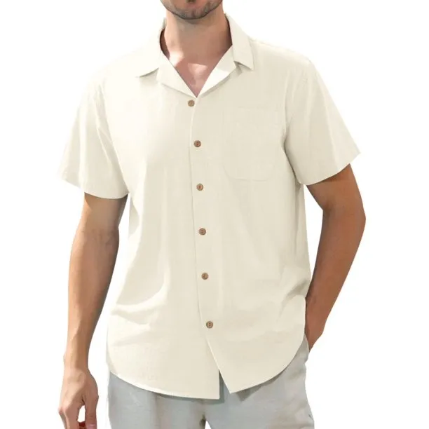 Men's Linen Shirts Short Sleeve Hawaiian Button