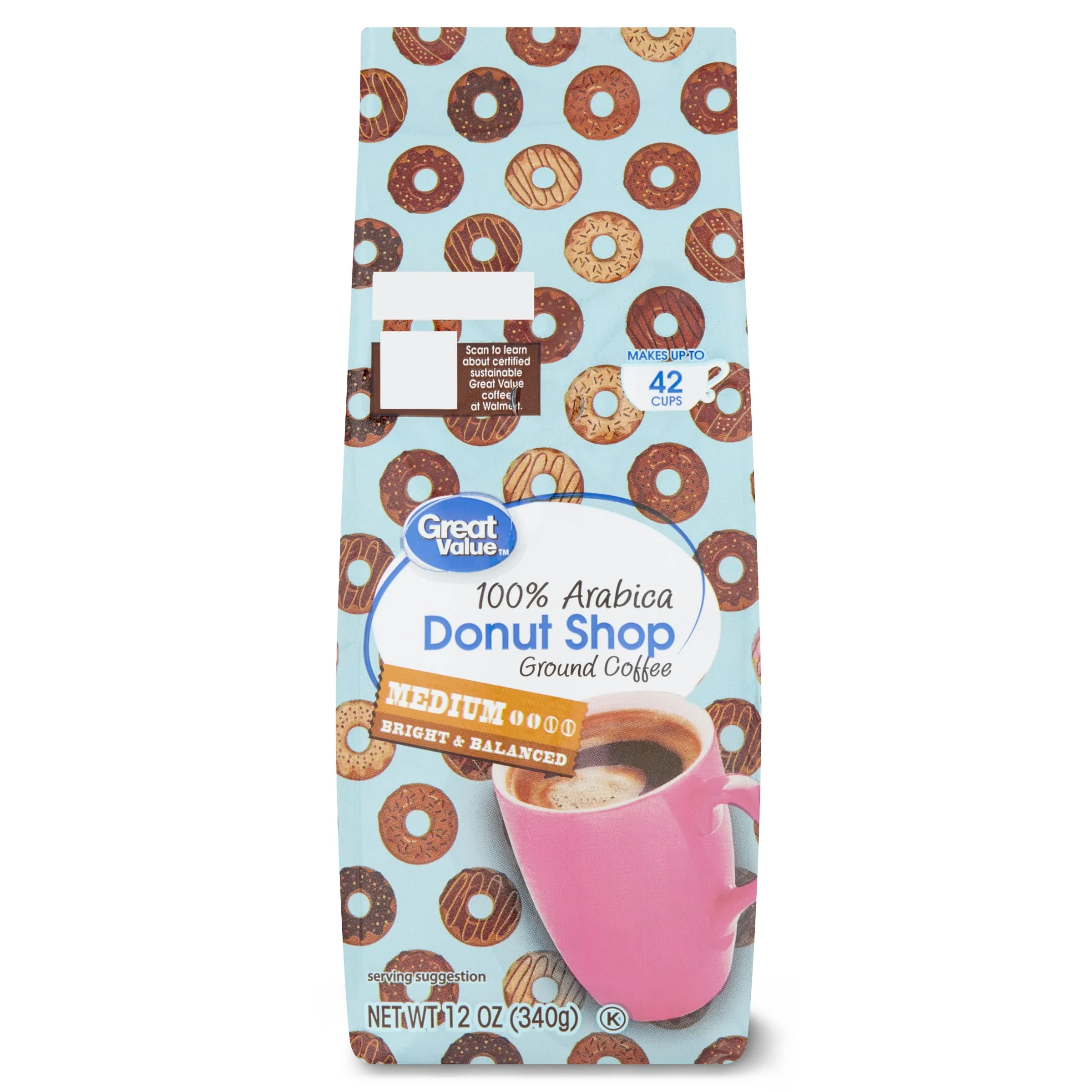 Great Value Donut Shop, 100% Arabica, Medium Roast, Ground Coffee, 12 oz