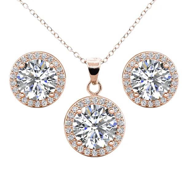 Ariel 18k Rose Gold Plated Halo Jewelry Set with Simulated Diamonds Gift for Women
