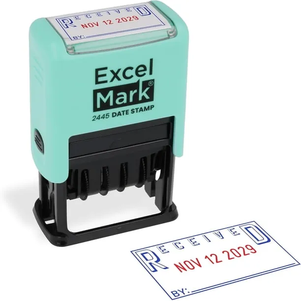 Excelmark 2445 Date Stamp with Text Blue and Red