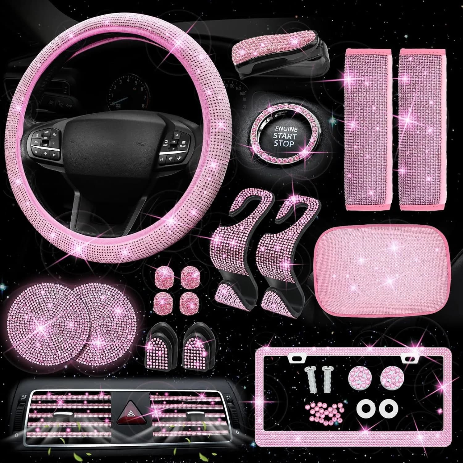 27 Pcs Bling Car Accessories Set for Women