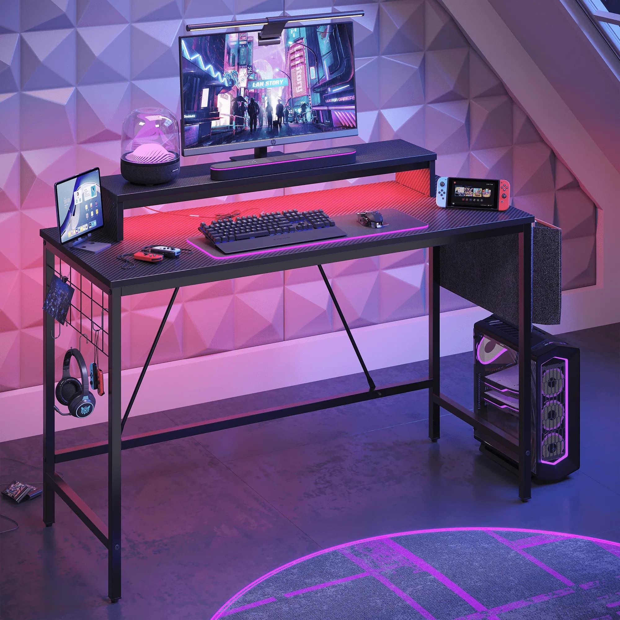 Bestier 417 Inch Gaming Desk with LED Monitor
