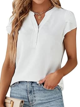 Vdj Women Dressy Tops Summer Petal Short Sleeve V - Thumbnail 1