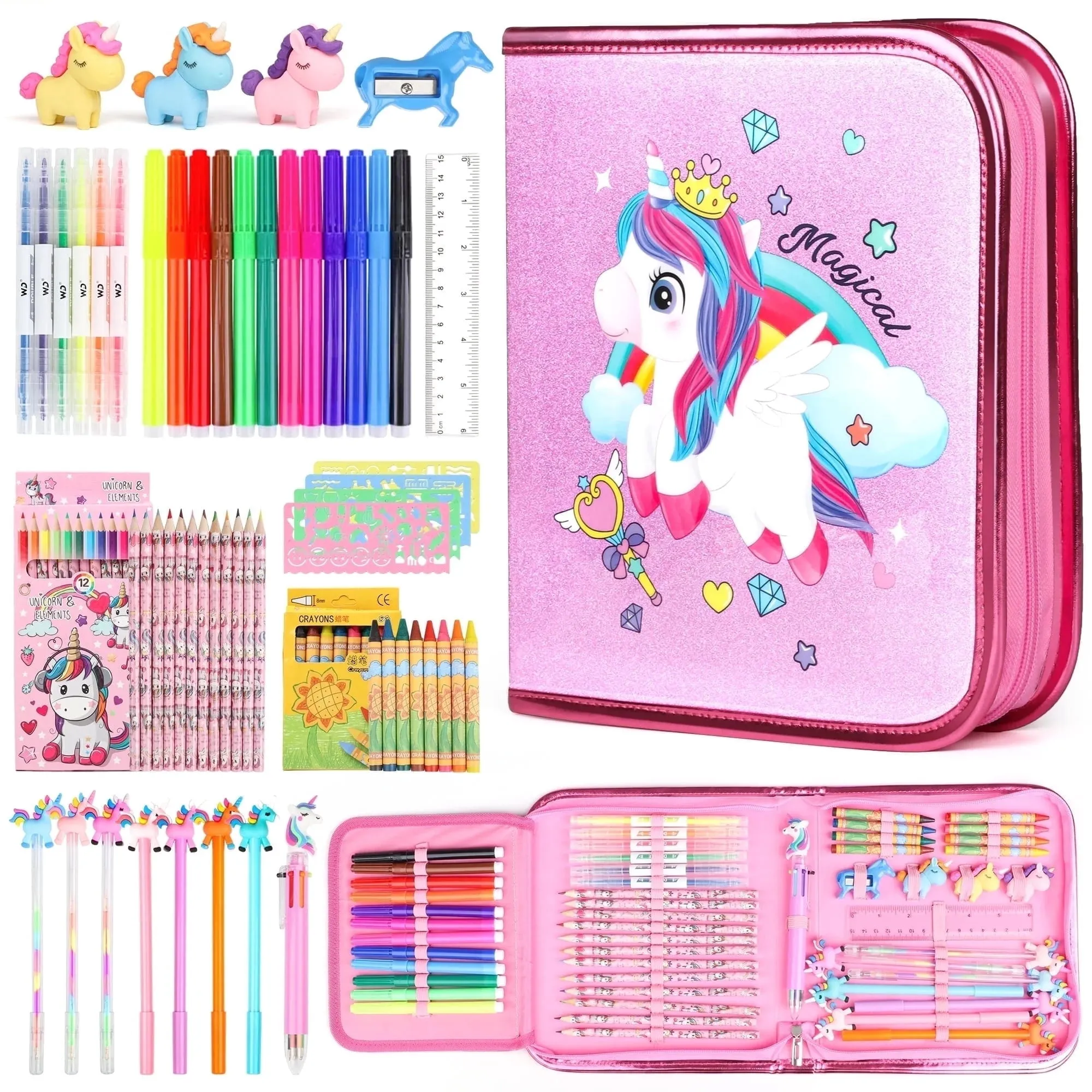 HopeRock Unicorn Art Set, 56PCS Scented Girl Stuff Drawing Market Set, Art Supplies for Girls, Art Sets for Girls Christ