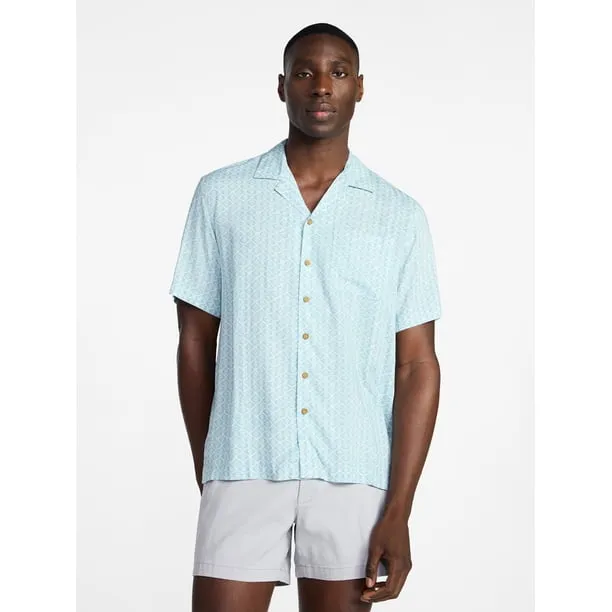 Men's Printed Camp Shirt with Short Sleeves Sizes