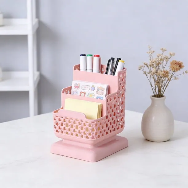 Mesh Desk Organizer Set with Makeup Storage,Multifunctional Hollow Desktop Stationery Pencil ,Pen Holder, and Phone Stan