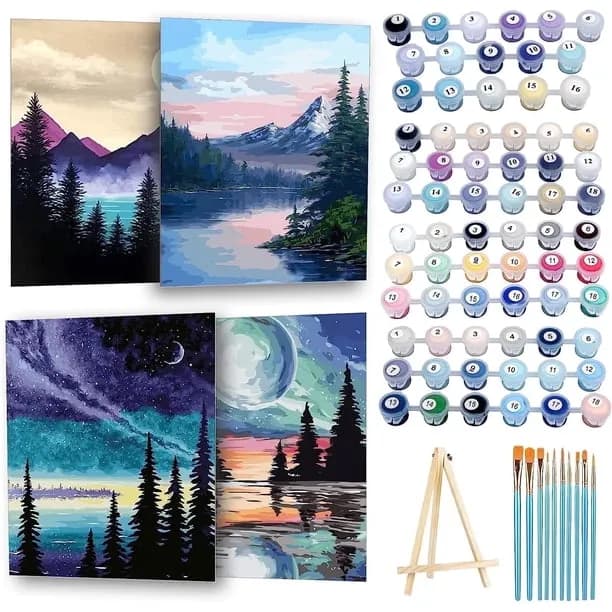 Qoosea 4 Pack Paint by Numbers Kits for Adults and