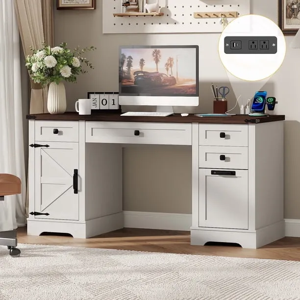 58 Farmhouse Executive Desk with 4 Drawers