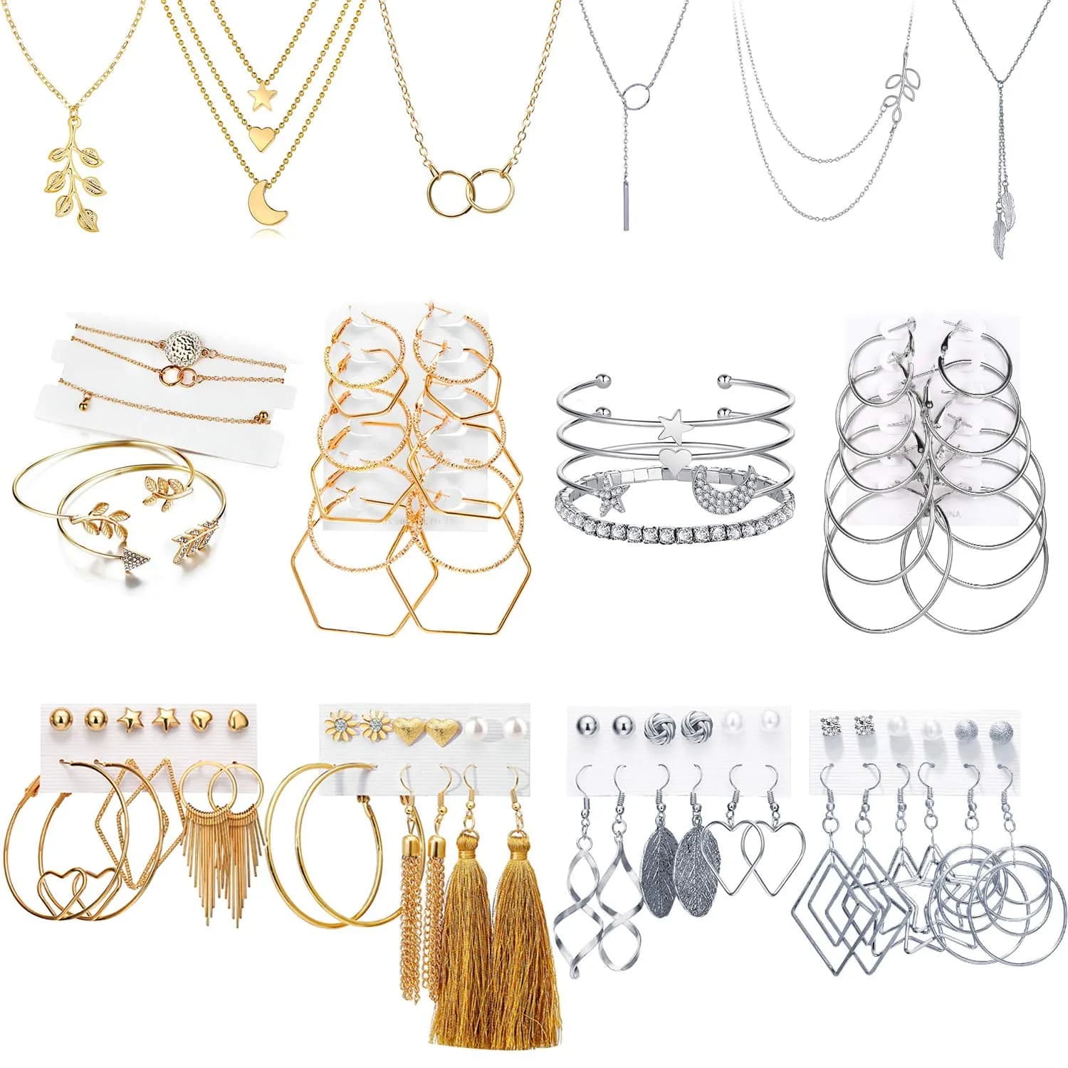 51 Pcs Gold Silver Jewelry Set with 6 Pcs