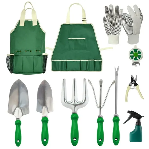 GardenHOME Garden Tool Set - 11Pcs Garden Hand Tool Set Equipment with Tote Bag Adjustable and Apron,Gardening Tools
