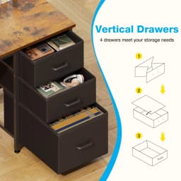 51 Inch Computer Desk with File Drawers & USB Power Outlets- Reversible Home Office Desk with Storage Shelves, Work from Home, Writing Table for Bedroom, Vintage - Thumbnail 3