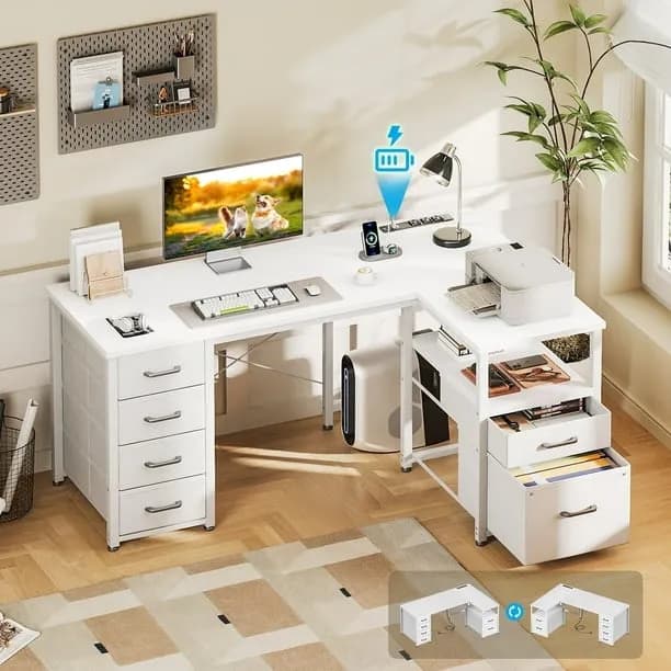 Casacomoda 55 Inch Computer Desk with 5 Drawers