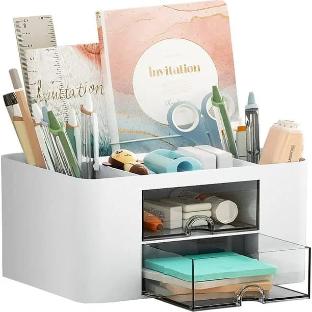 Marbrasse Pen Organizer with 2 Drawer Multi