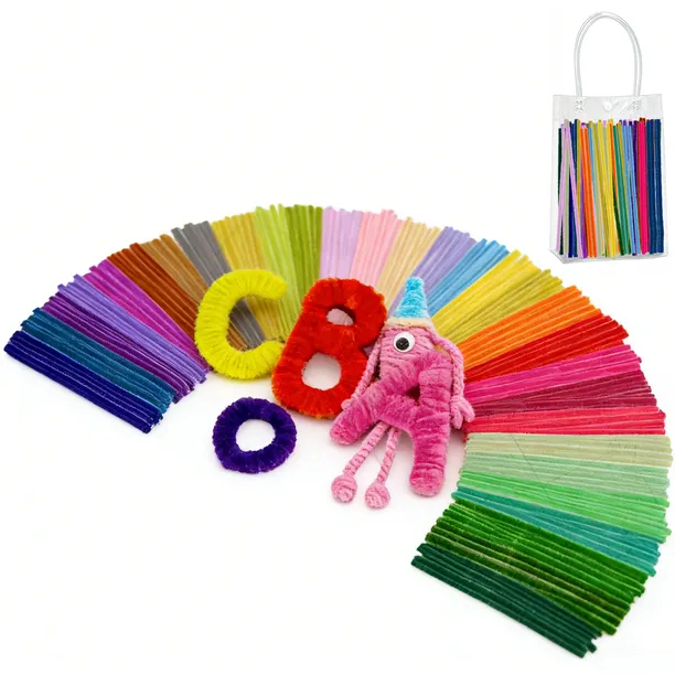 MQUPIN 360 Pcs Pipe Cleaners attached Transparent PVC Bag,9mm x 12inch 36 Colors Pipe Cleaners for crafts, Craft