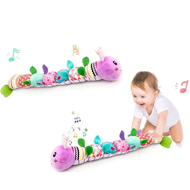 Adakot Baby Toys 0-6 Months, Musical Caterpillar Infant Toy with Multi-Sensory Crinkle, Rattle and Textures, Learning Ac