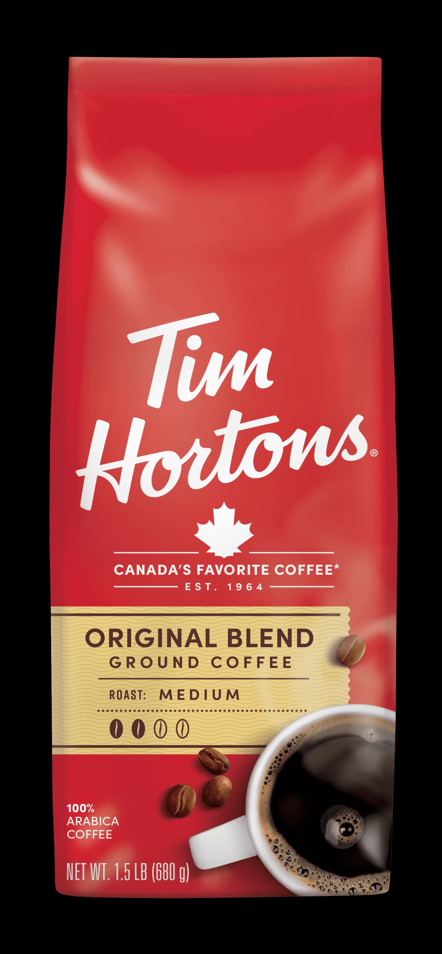 Tim Hortons 100% Arabica Original Blend Medium Roast Ground Coffee, 24 Oz, Bag