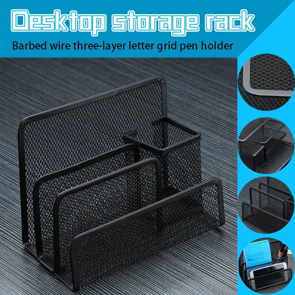 Desk Organizer under $5! CQCYD Metal Letter Pen Combination Set, Three-Layer Desktop Organizer for Pen Mail, Office Stud