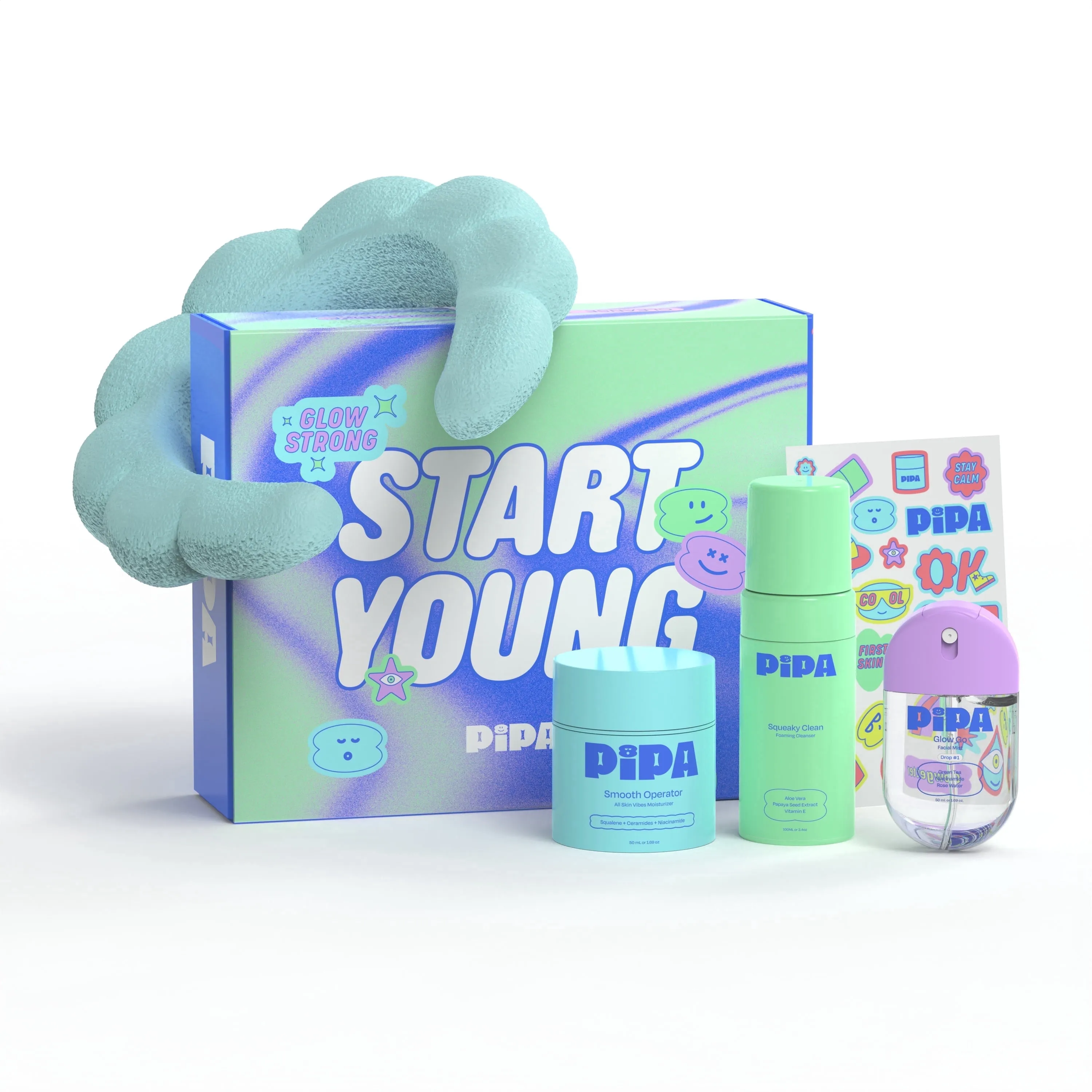 Pipa Skincare Start Young Bundle Gift Set | 3-Step Gentle Skin Care Routine for Tweens | Includes Foam Cleanser