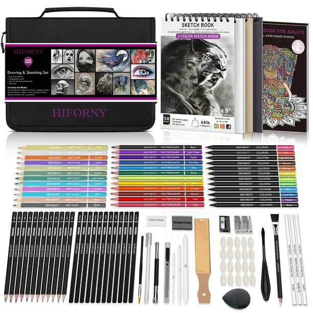 Hiforny 100 Pcs Drawing and Sketching Set