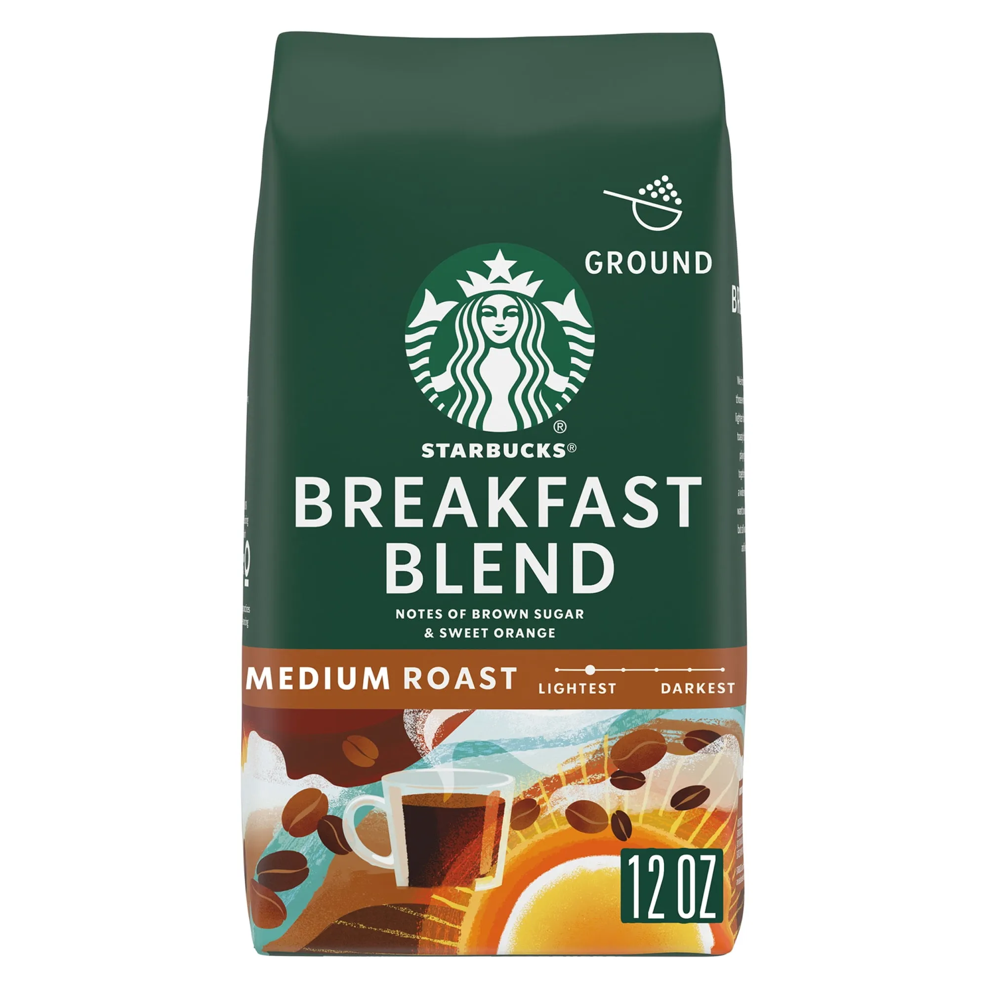 Starbucks Breakfast Blend, Ground Coffee, Medium Roast Hot or Iced Coffee, 12 oz