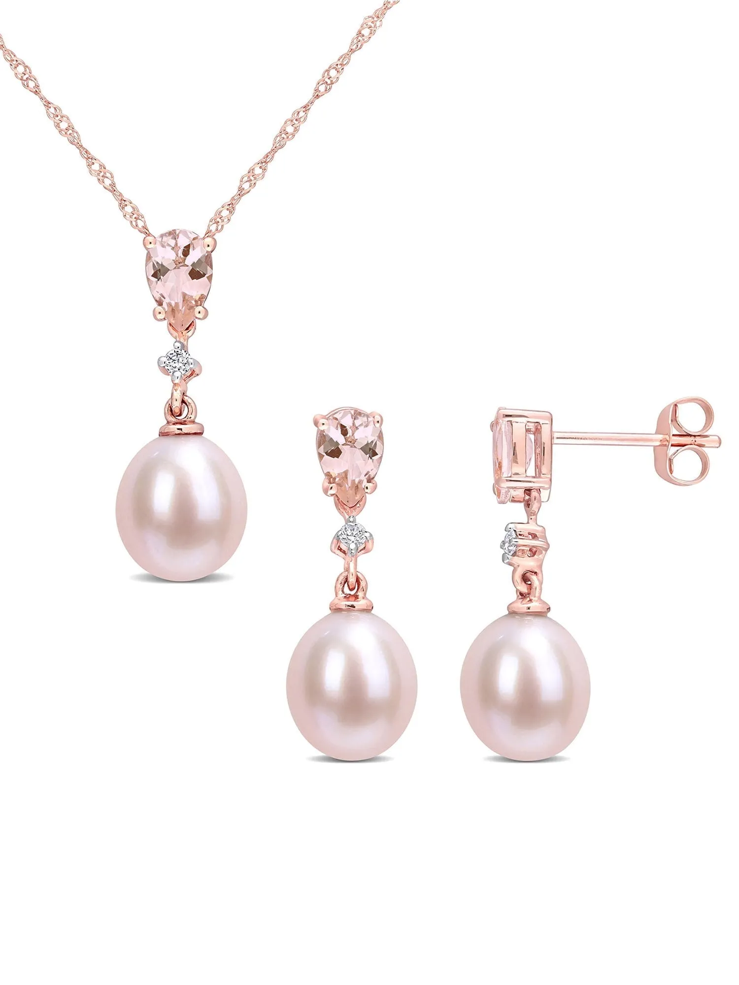 Women's Cultured Pearl and Morganite 10k Rose Gold Jewelry Set
