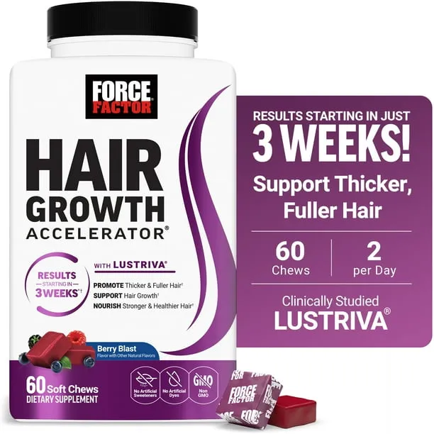 Force Factor Hair Growth Accelerator, Hair Growth Vitamins for Women & Men with Clinically Studied Lustriva & Biotin, Be