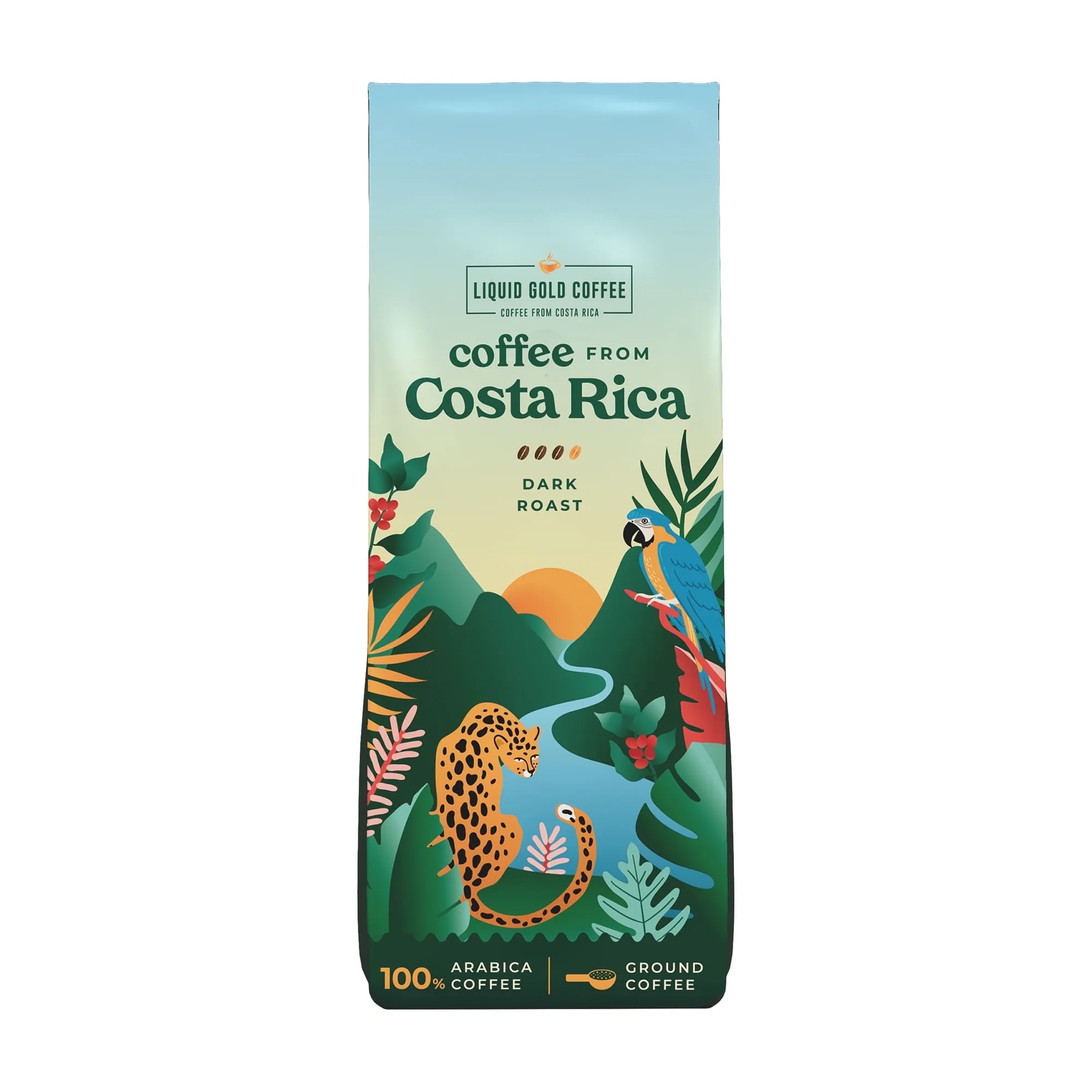 Liquid Gold Coffee from Costa Rica Dark Roast Ground, 1 Bag 340 Grams (12 OZ), Fair Trade, From Coopeagri Farm, Roasted 