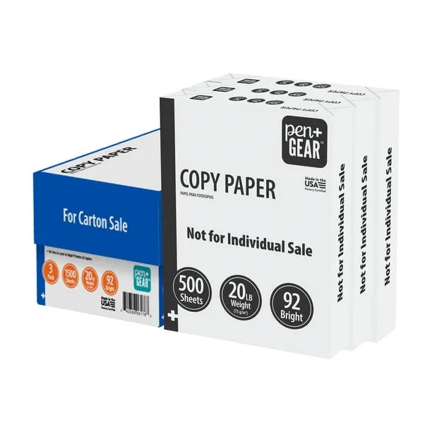 Pen+Gear Copy Paper, 8.5" x 11", 92 Bright, White, 20 lb., 3 Ream Case (1,500 Sheets)