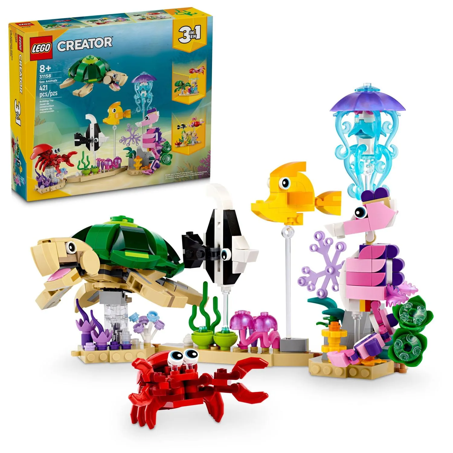 LEGO Creator 3 in 1 Sea Animals Toy Building Set, Transforms from Turtle to Fish to Octopus and Squid Models, Birthday G