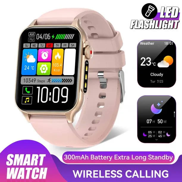 P6P 1.96" HD Touch Screen 100+ Sports Modes Smart Watches for Men Women (Answer/Make Call) with LED Flashlight