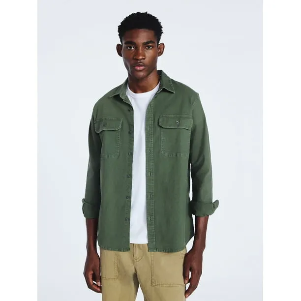 Men's Two Pocket Woven Shirt with Long Sleeves