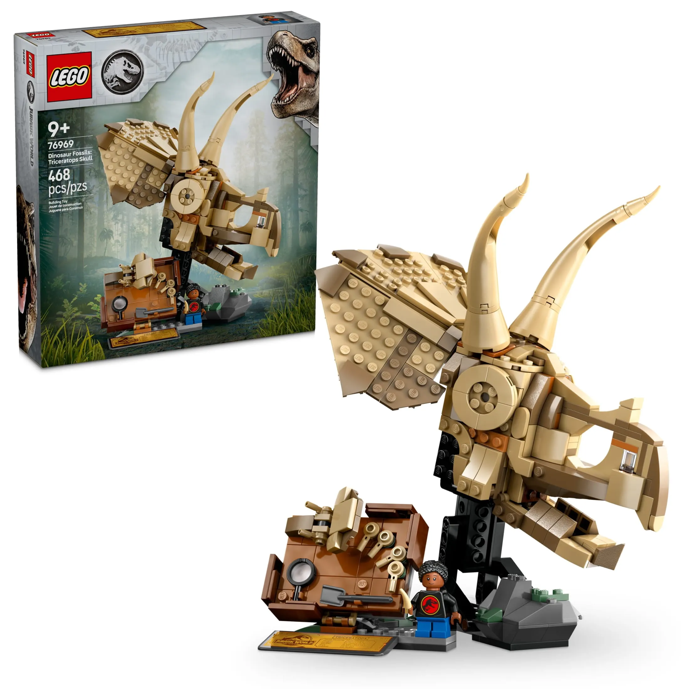 LEGO Jurassic World Dinosaur Fossils Triceratops Skull Toy - Dinosaur Toy Fossil Building Set for Kids, Boys and Girls