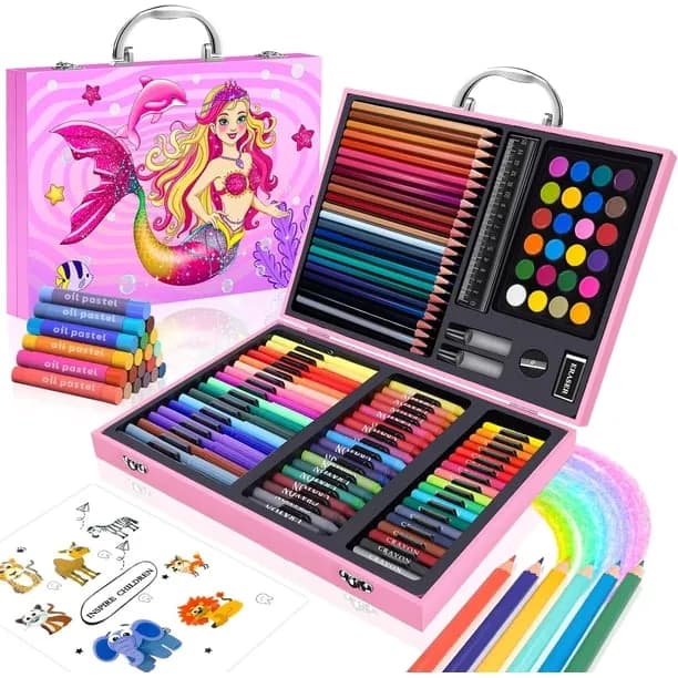 homicozy Art Supplies Kit for Kids Ages 4-12,Mermaid Art Case Coloring Set,Drawing Kits with Markers, Crayons, Colored P