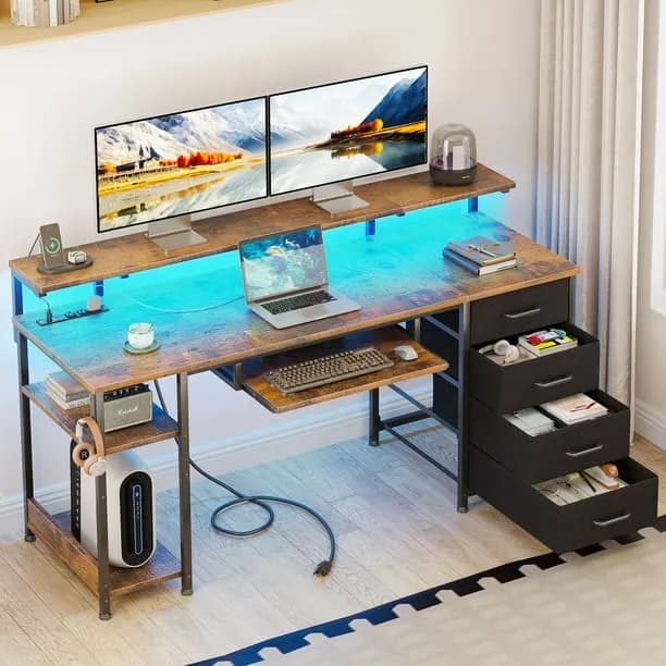 55 Inch Office Desk with Power Outlet and