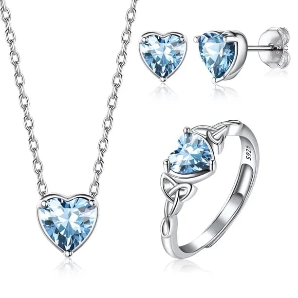 Women 925 Sterling Silver Birthstone Love Heart Jewelry Sets Birthday Gifts for Women