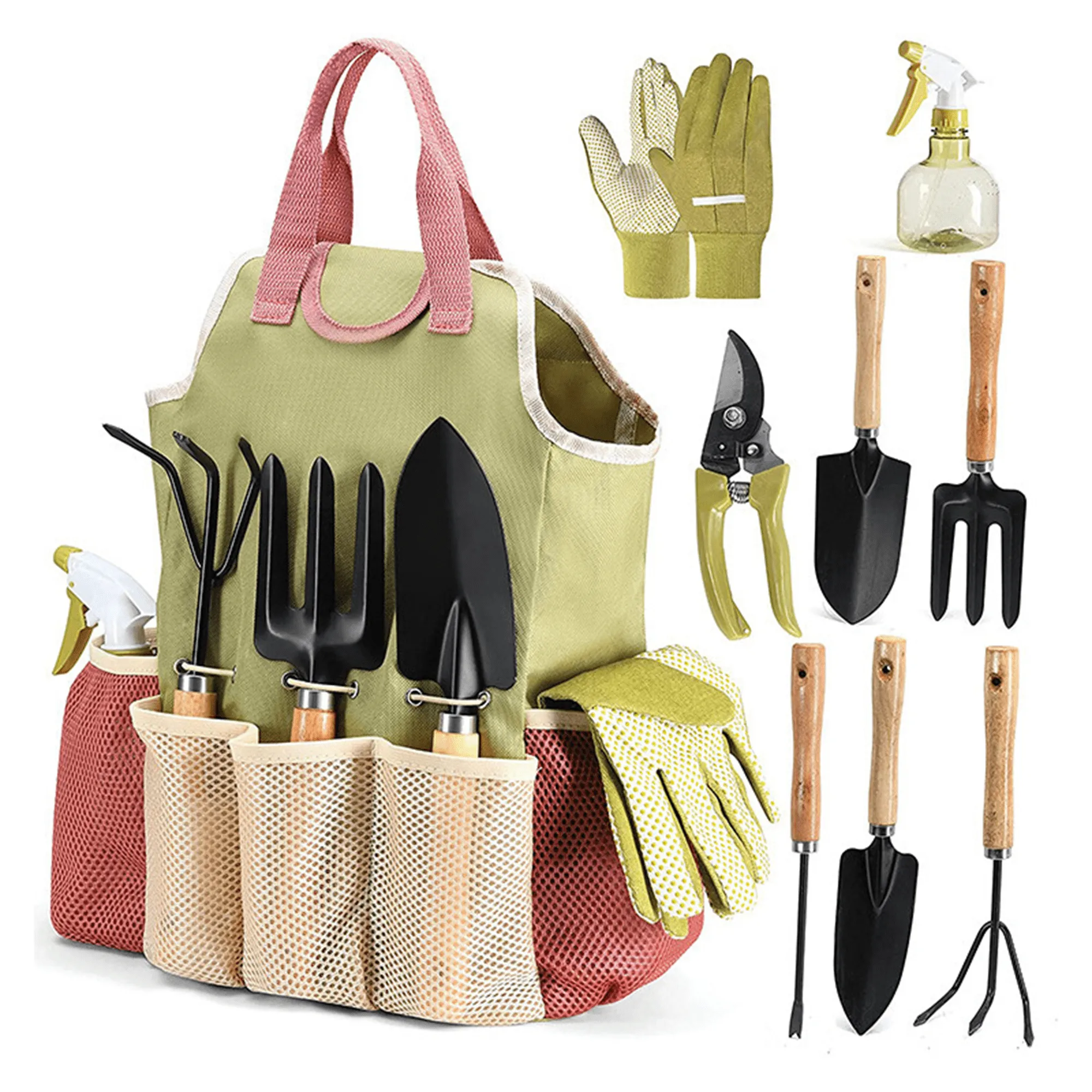 KEYAHAPPY Garden Tools Set, 9 Piece Gardening Tools with Fashion Bag, Rust-Proof & Heavy-Duty Gardening Supplies Kit Ide