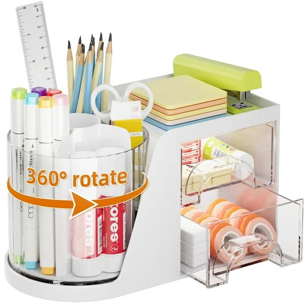 Marbrasse Desk Organizer with 2 Drawer 360ROTATING