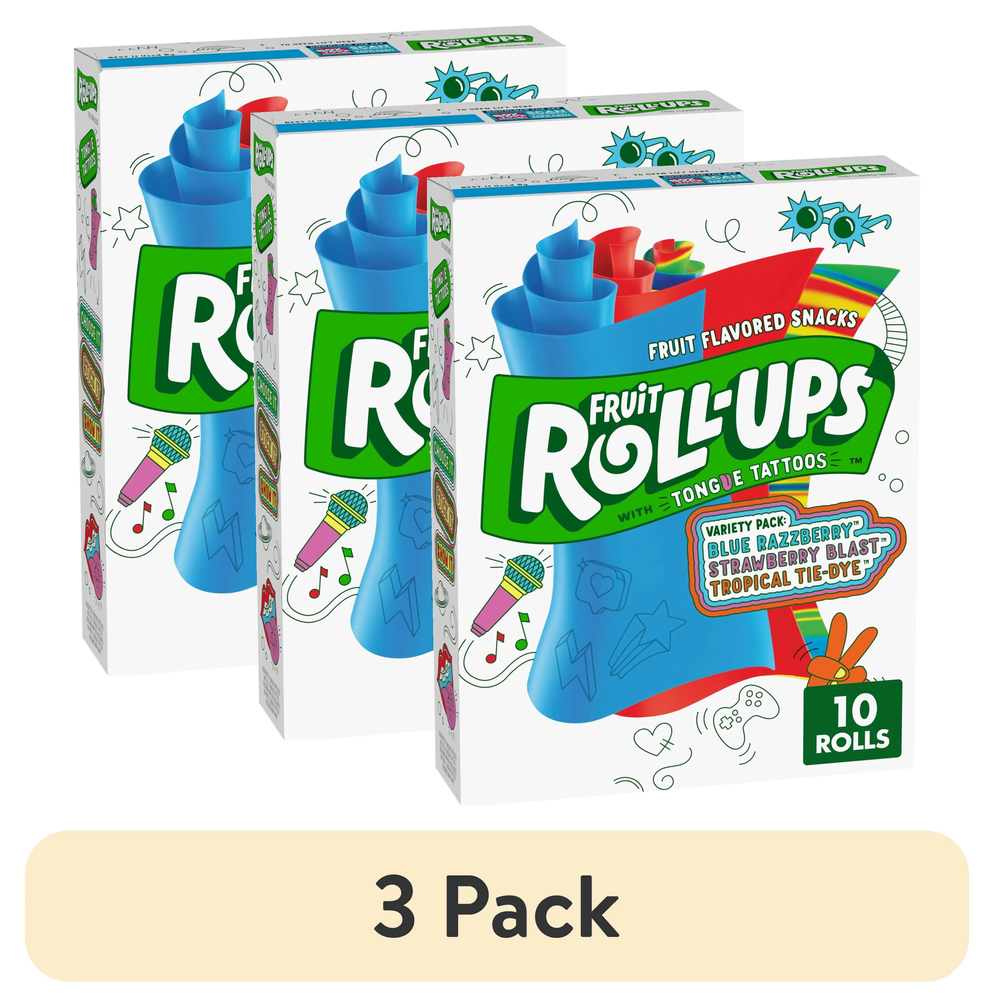 (3 pack) Fruit Roll-Ups Fruit Flavored Snacks, Variety Pack, Pouches, 10 count