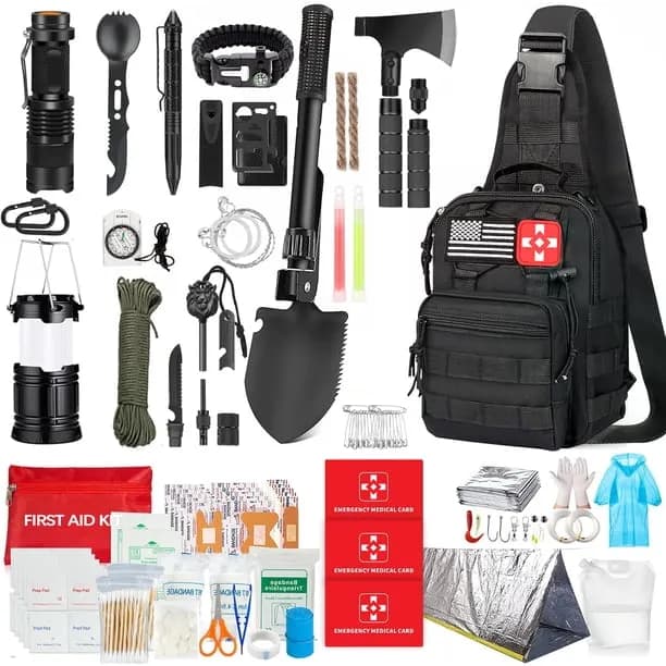 TEIPUERY Survival Kit, 282Pcs Survival Gear and Supplies with First Aid Kit Pouch and Crossbody Bag, Emergency Kit