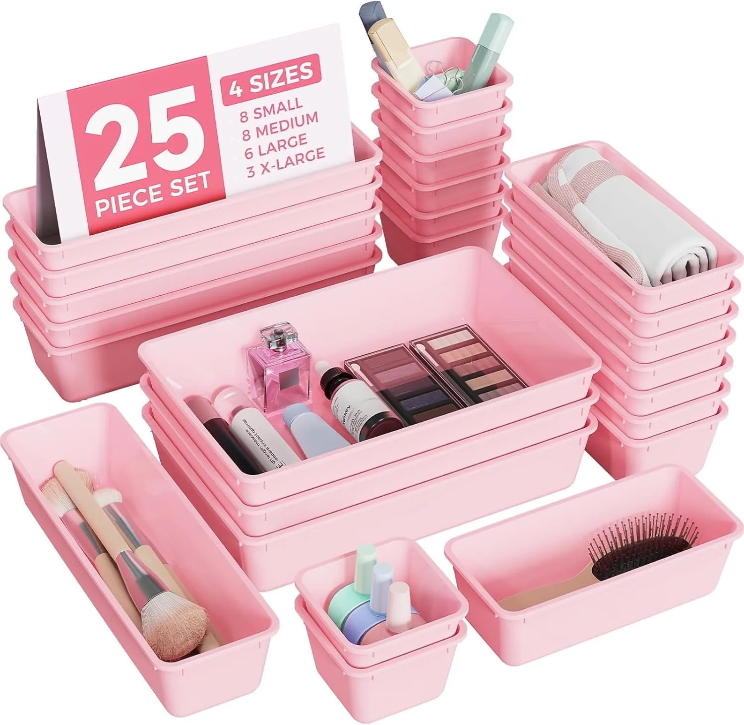 25 Pcs Plastic Drawer Organizers Set 4 Sizes