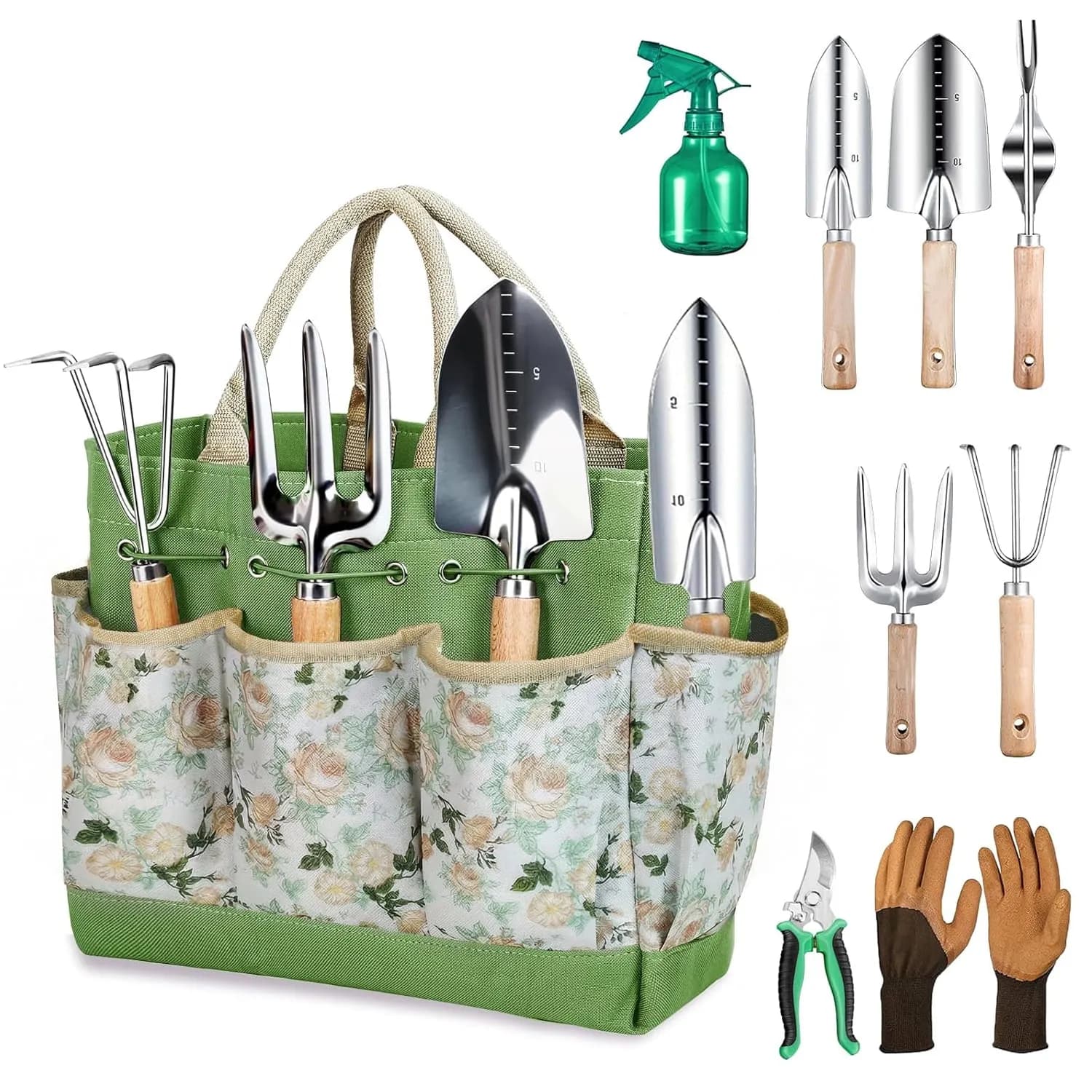 Garden Tools Set, 9 Pieces Heavy Duty Kit with Storage Bag - Rust-Proof Stainless Steel Gardening Tools, Non-Slip