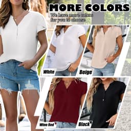Vdj Women Dressy Tops Summer Petal Short Sleeve V - Thumbnail 7